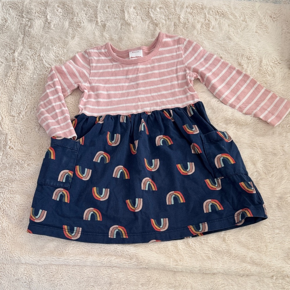 Hanna Andersson Striped Pink and Rainbow Patterned Kids Dress